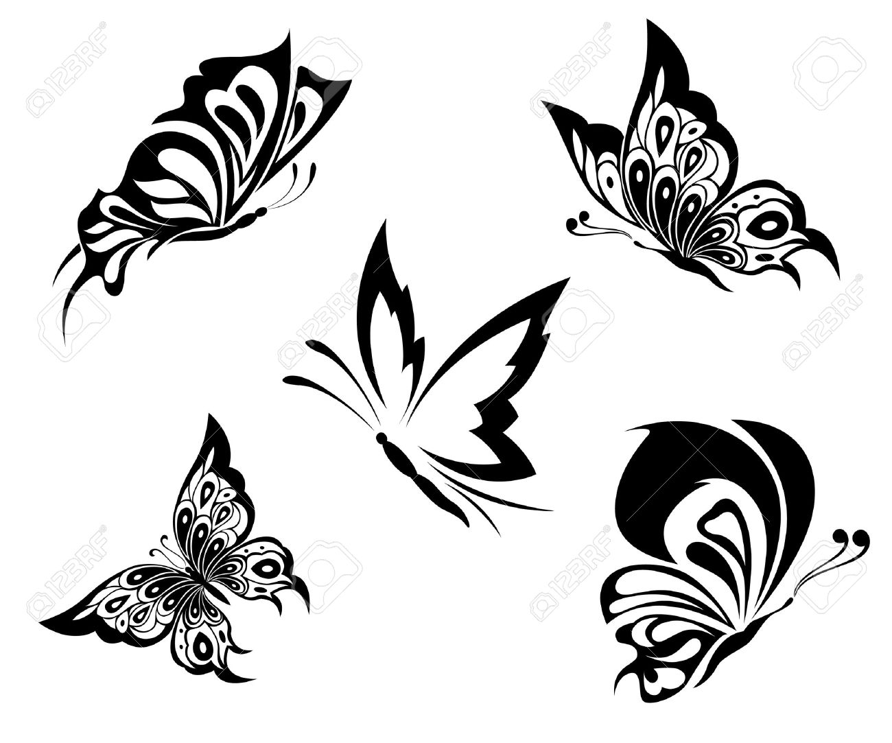 Black White Butterflies Of A Tattoo Royalty Free Cliparts Vectors intended for dimensions 1300 X 1083