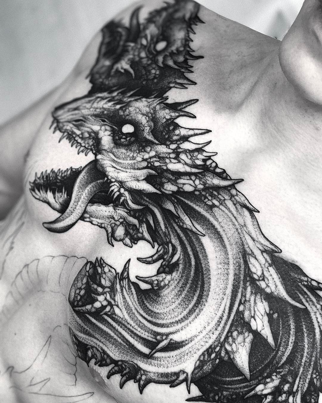 Black Work Hydra Tattoo Design On Chest Wpkorvis Dragon Tattoo with dimensions 1080 X 1350