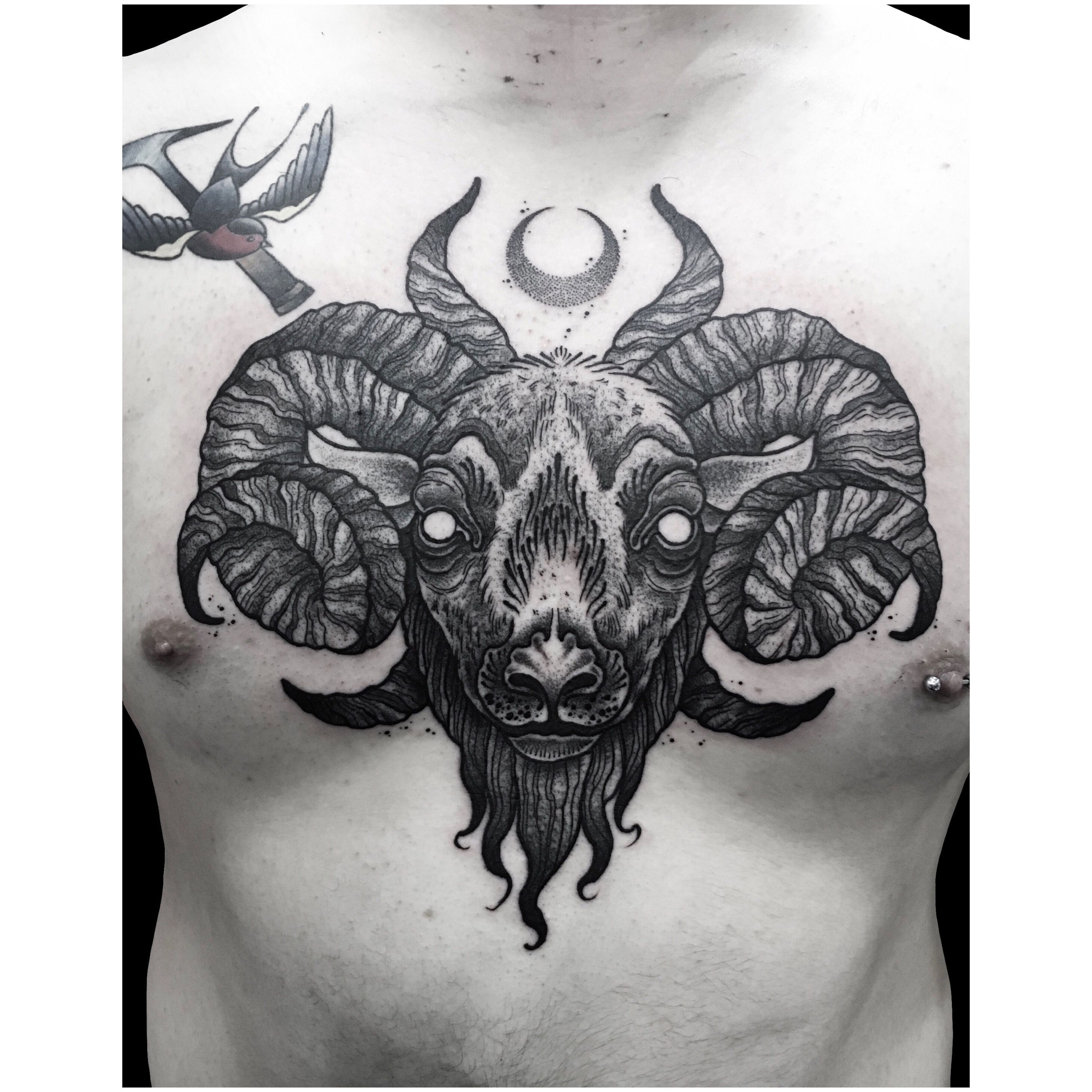 Black Work Satanic Goat Tattoo Chest Piece Laura Knox Whos with regard to sizing 2917 X 2917