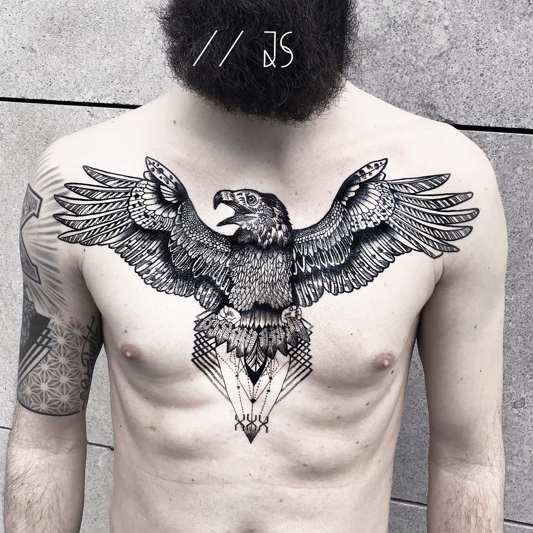 Blackwork Tattoo With Eagle And Chest Tattoo with regard to proportions 1080 X 1080
