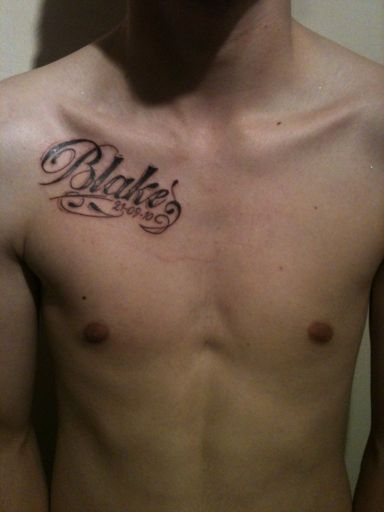 Blake Name Tattoo On Chest Name Chest Tattoos Tattoos With Kids in size 768 X 1024