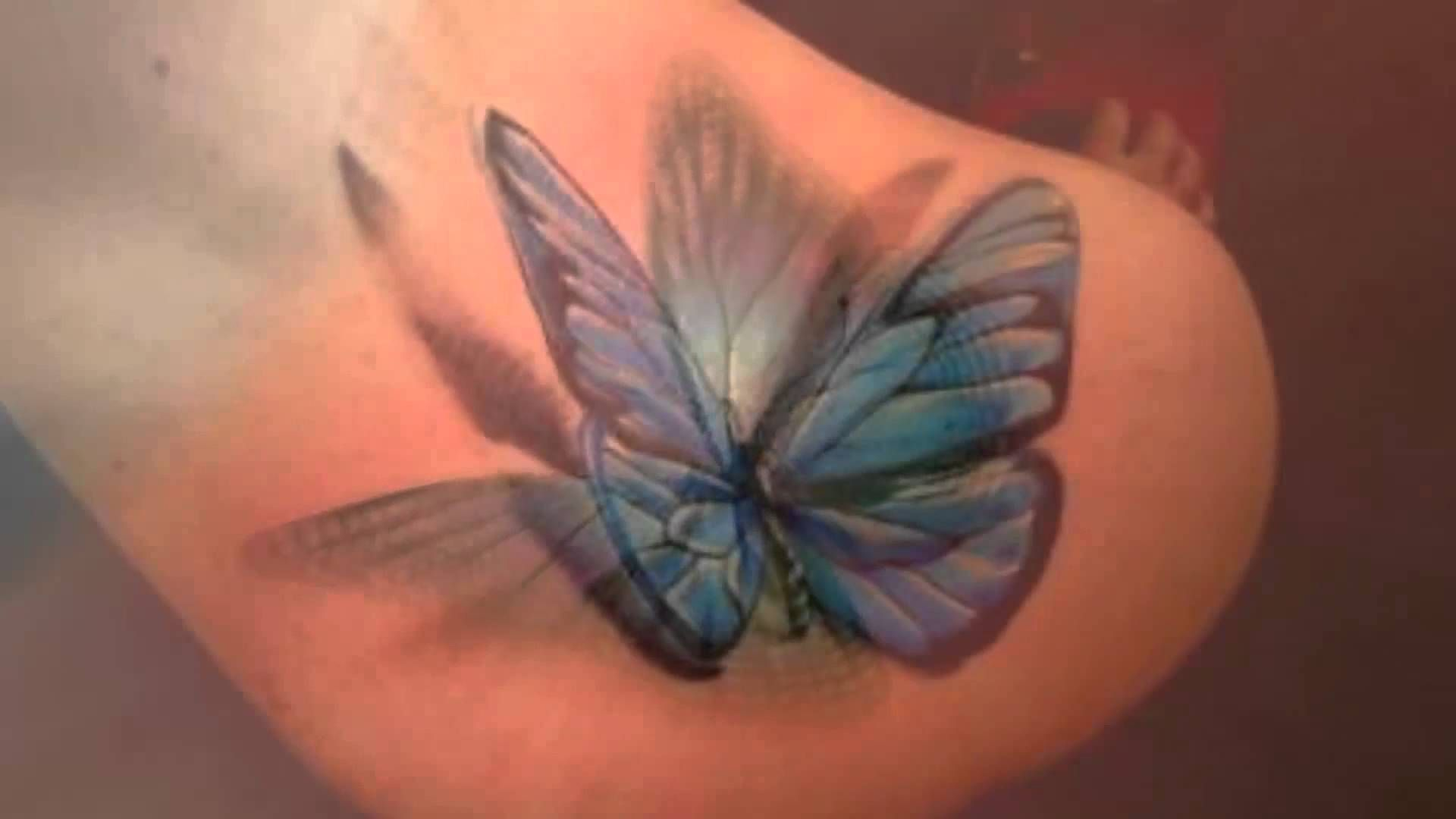 Blue 3d Butterfly Tattoo On Girl Back Shoulder Tattoos Realistic for measurements 1920 X 1080
