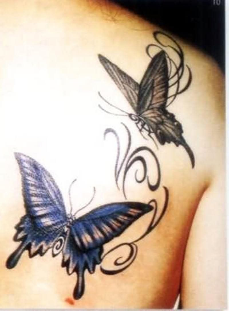 Blue And Grey Butterfly Tattoo On Back Shoulder Ideas Dragonfly with size 800 X 1083