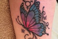 Blue And Pink Butterfly Tattoo Design On Leg pertaining to size 768 X 1024