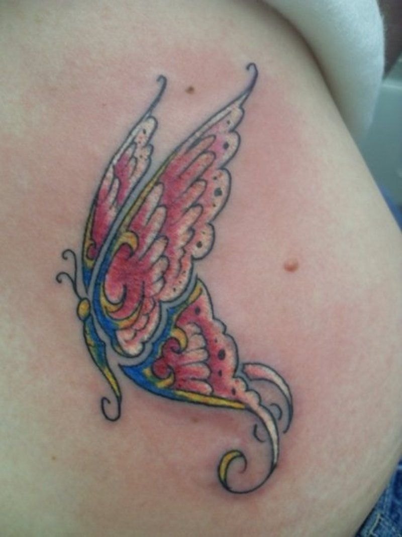 Blue And Red Ink Butterfly Tattoo On Hip Tattoos Butterfly intended for sizing 800 X 1067