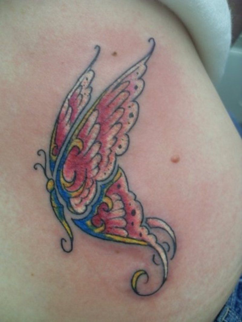 Blue And Red Ink Butterfly Tattoo On Hip Tattoos Butterfly with regard to dimensions 800 X 1067