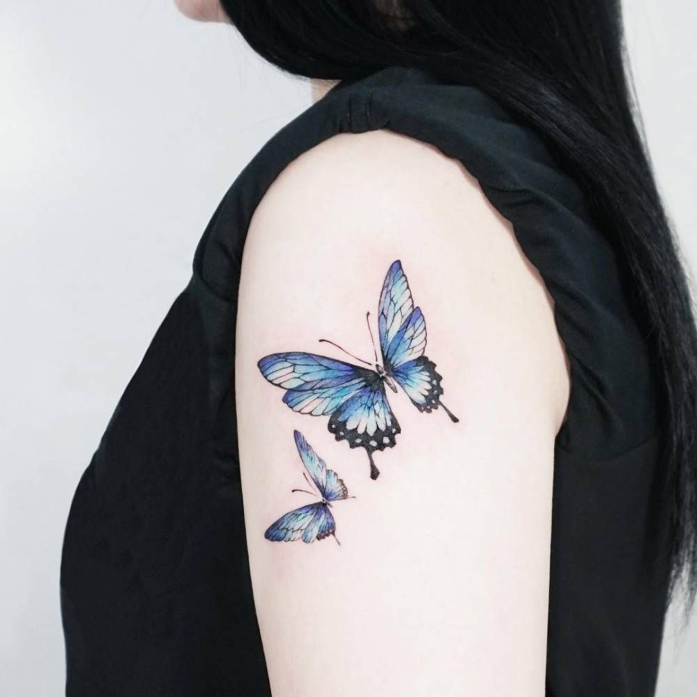 Blue Butterfly Tattoo On The Left Upper Arm Tattoos Forever regarding dimensions 1000 X 1000