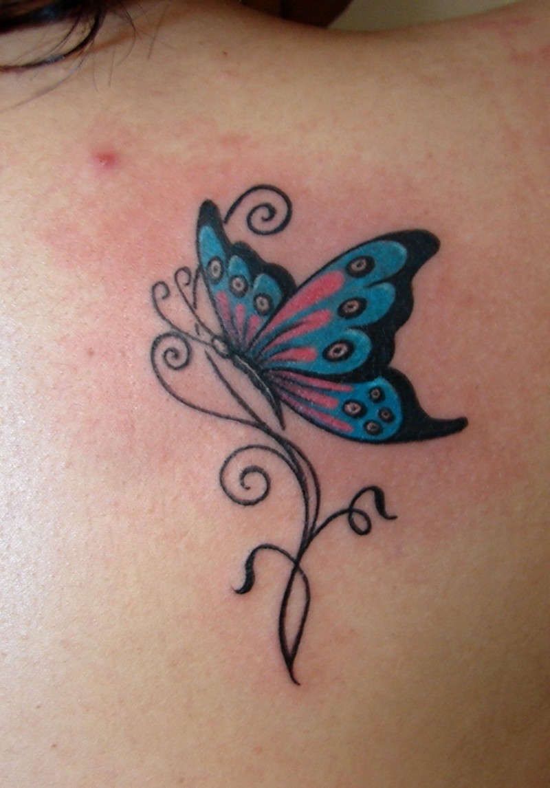 Blue Cute Butterfly Tattoo With Pattern For Female Tattooimagesbiz with regard to dimensions 800 X 1146