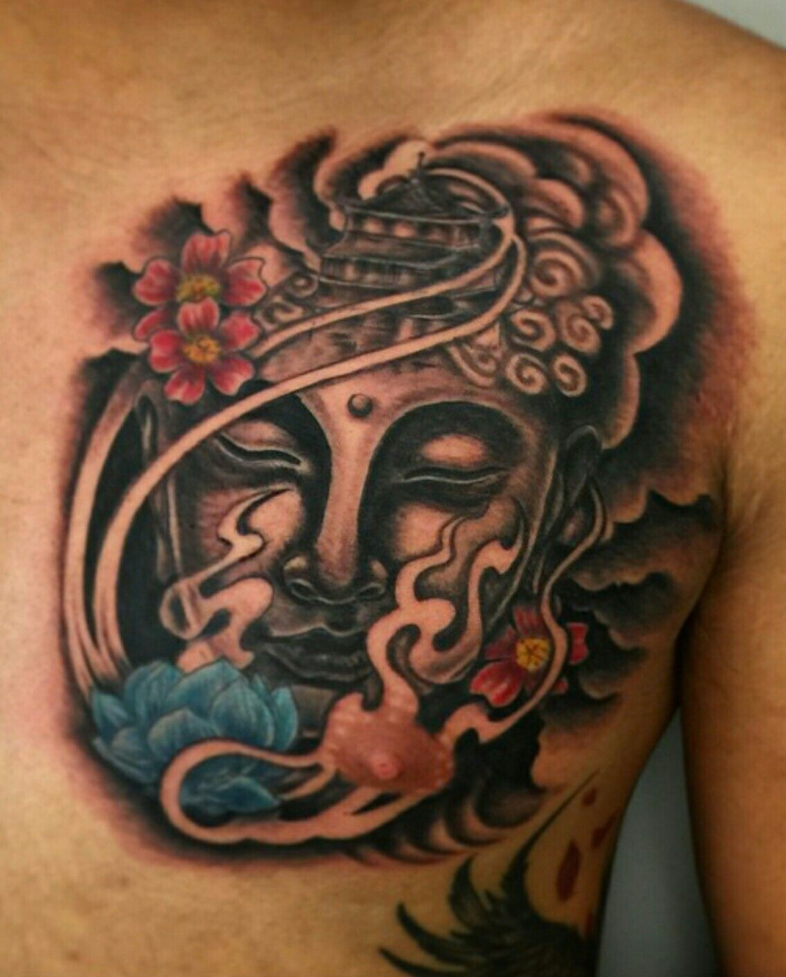 Buddha Chest Tattoo Josh Montiel At Valkyries Tattoo Gainesville for measurements 1136 X 1412