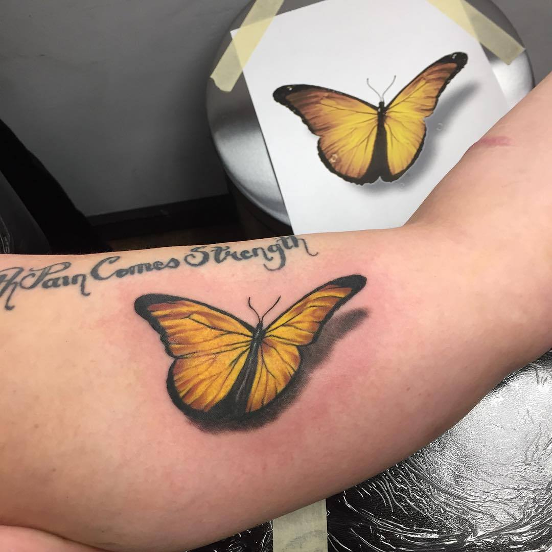 Download 3d Yellow Butterfly Tattoo Arm Tattoo Sites