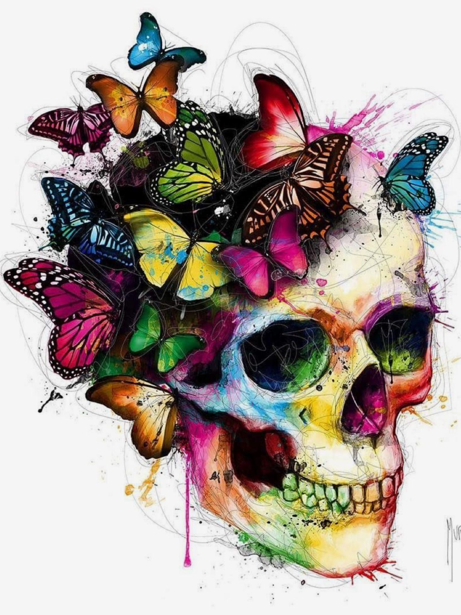 But With Flowers Instead Of Butterflies Tattoos Skull Art Tattoos throughout sizing 1536 X 2048