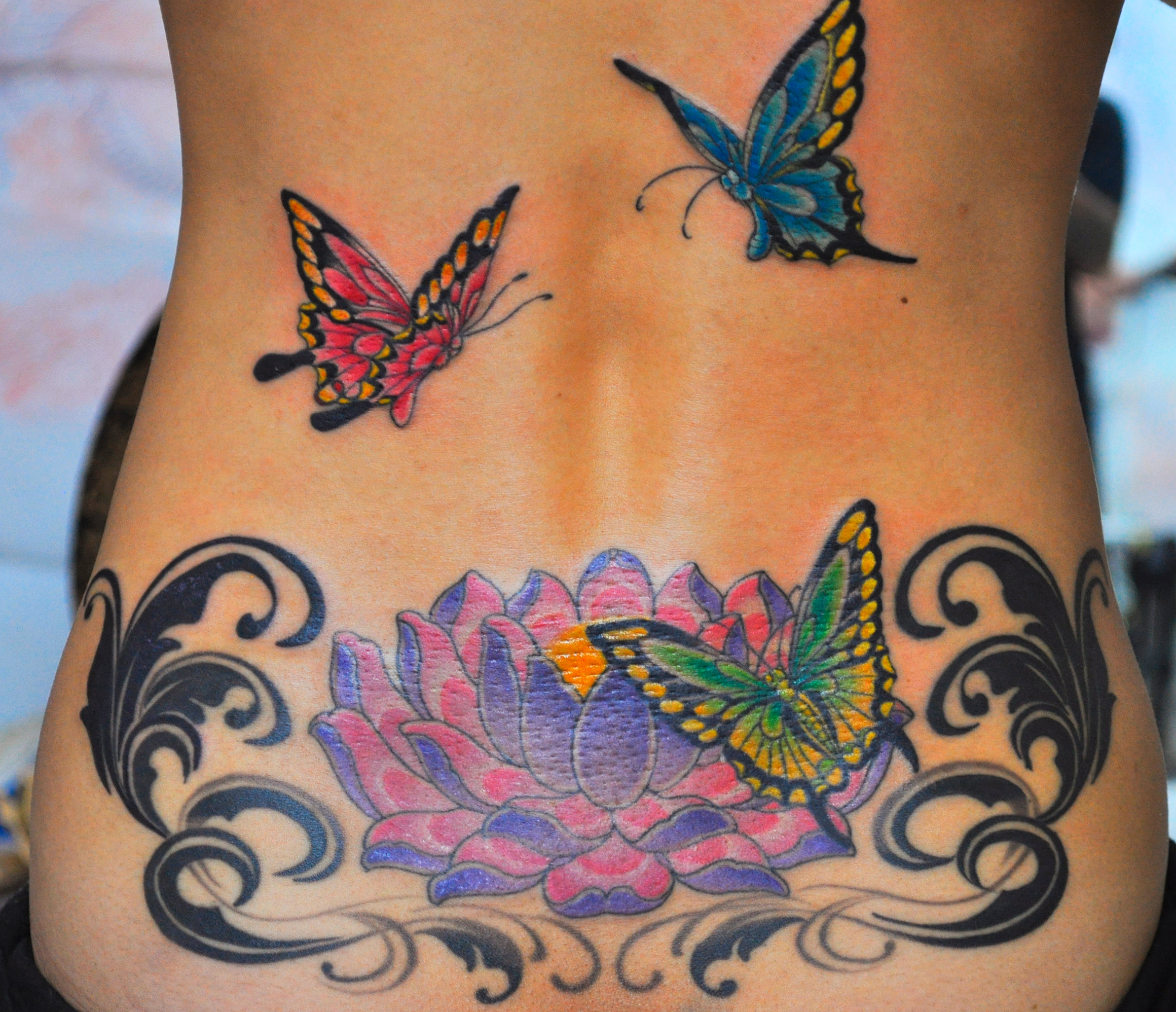 Butterflies And Lotus Flower Tattoo On Back Tattoo Ideas within size 2320 X 1996