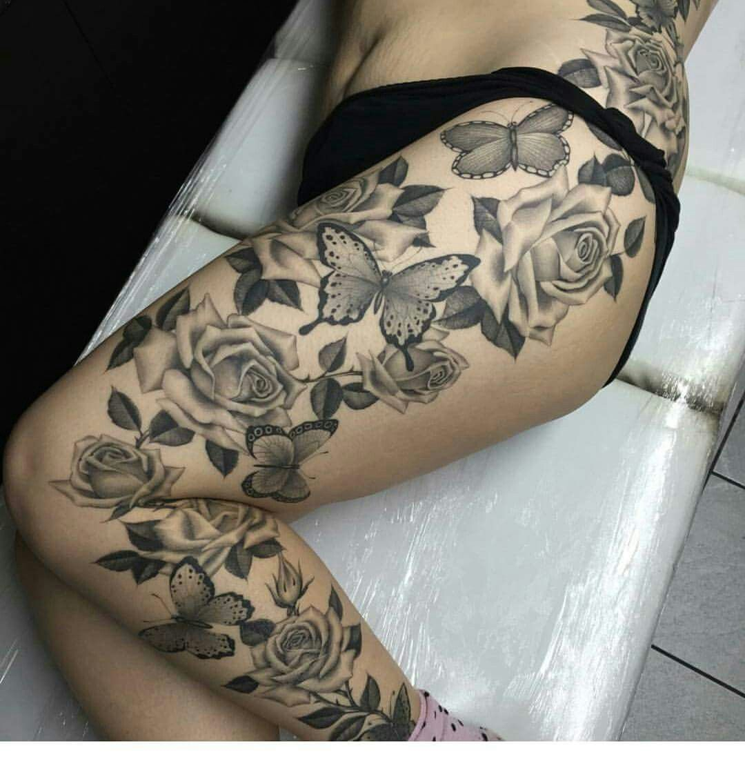 Butterflies And Roses Body Art Leg Tattoos Flower Leg Tattoos in dimensions 1080 X 1100