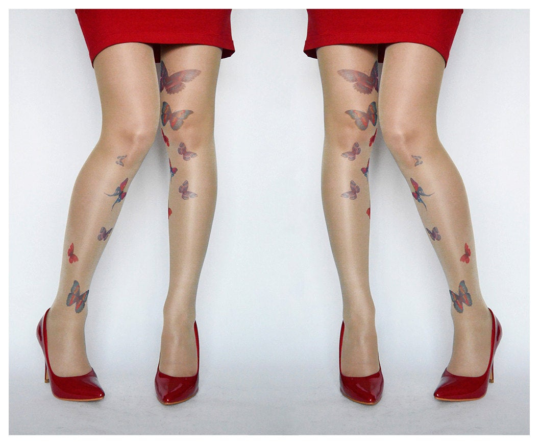 Butterflies Tattoo Tights Design Tights Tattoo Stockings Etsy inside proportions 1058 X 869