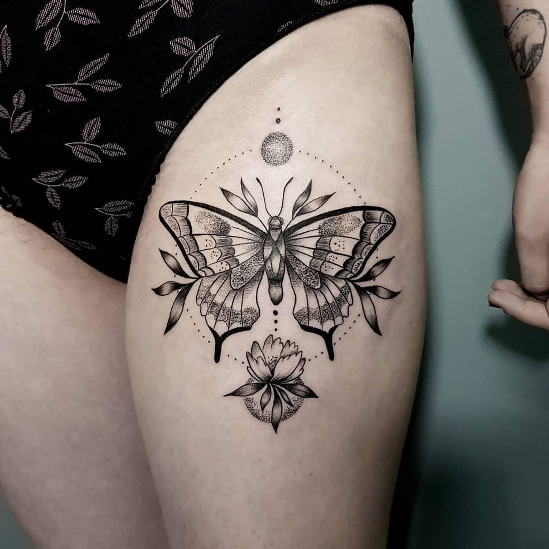 Butterfly And Flower Tattoo On The Thigh Tattoogrid with dimensions 1080 X 1080