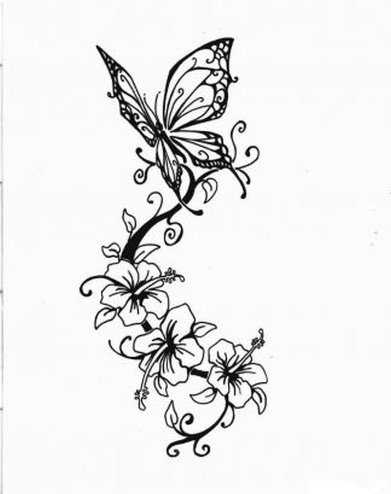 Butterfly And Hibiscus Design Tattoo Tattoos Book 65000 Tattoos in proportions 800 X 1012