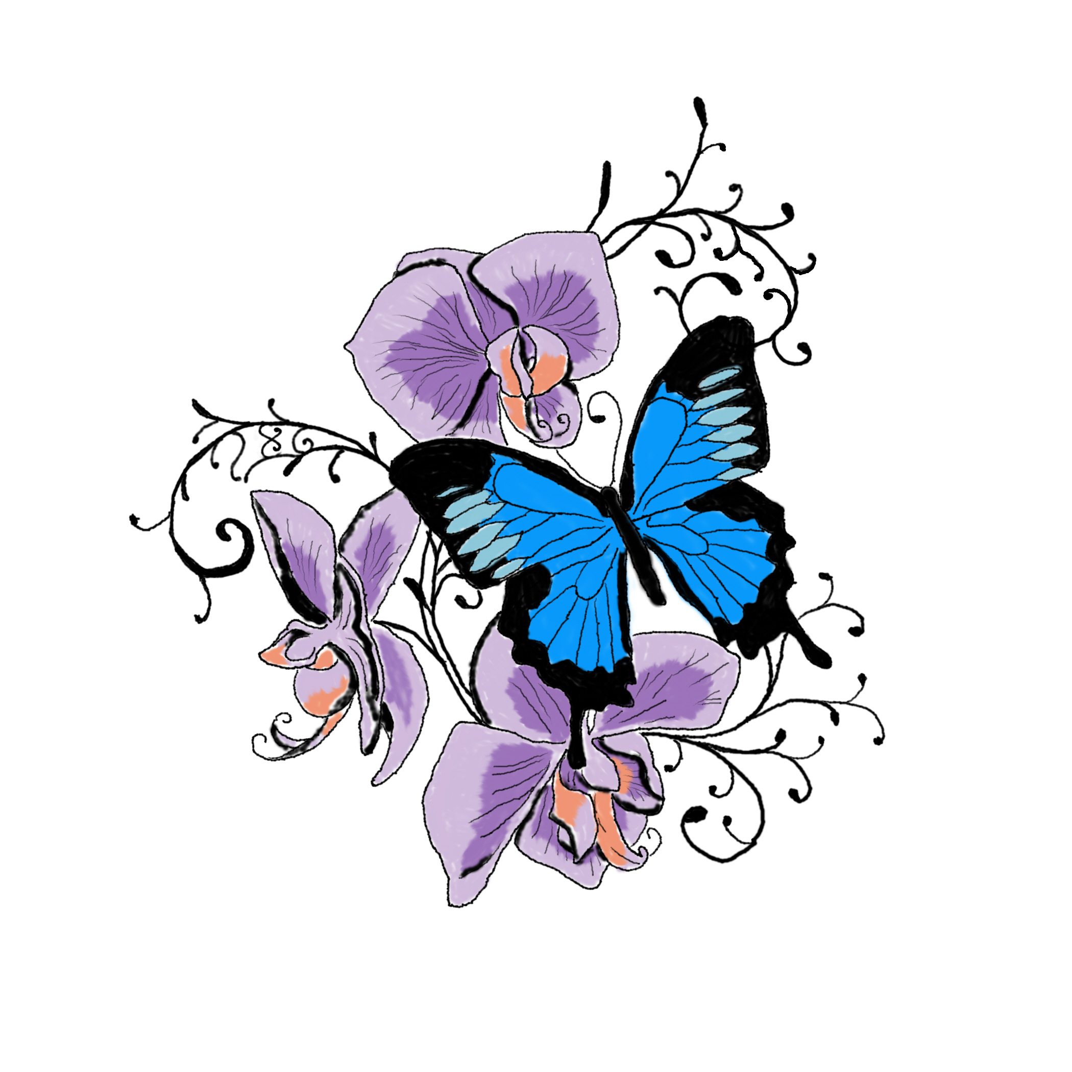 Butterfly And Orchid Tattoo Design Tattoo intended for size 2100 X 2100