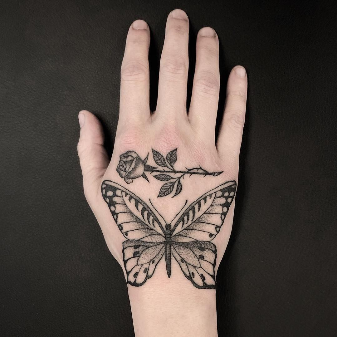 Butterfly And Rose Hand Tattoo Hand Finger Tats Hand Tattoos in measurements 1080 X 1080