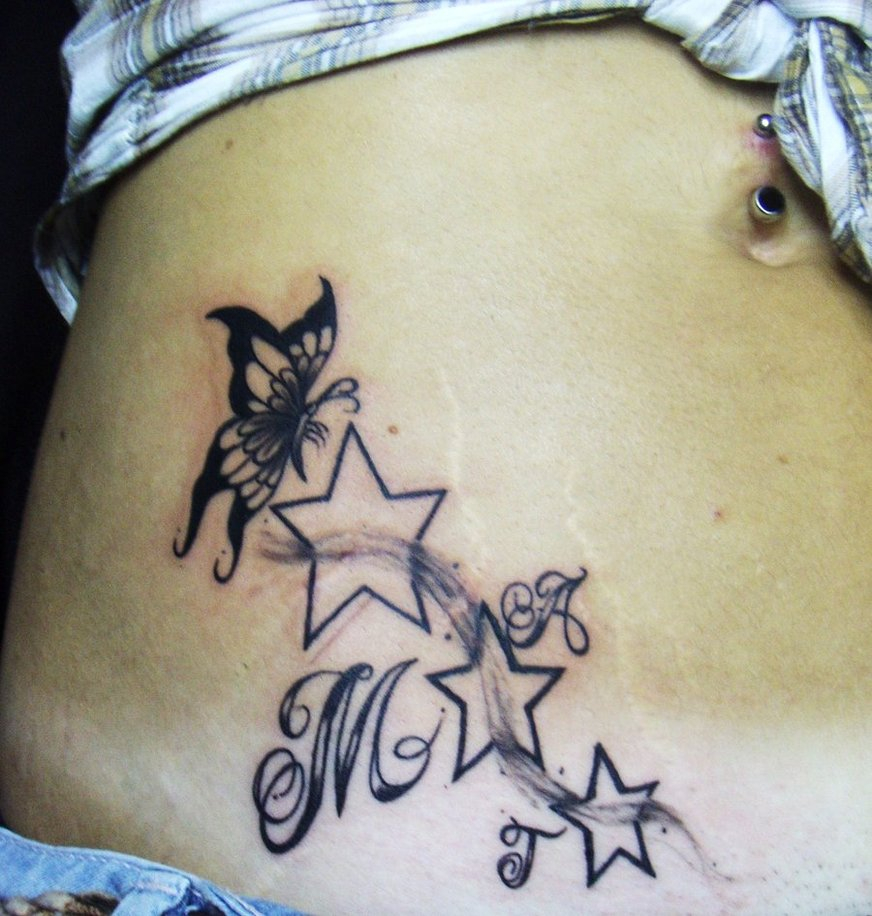 Butterfly And Star Tattoos On Hip throughout dimensions 872 X 916