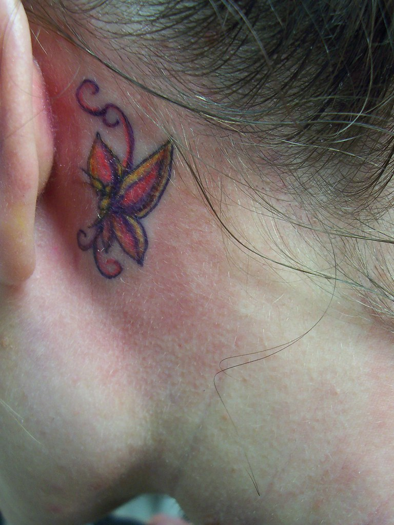 Butterfly Behind The Ear Tattoo A Small Butterfly Tattoo P Flickr pertaining to sizing 768 X 1024