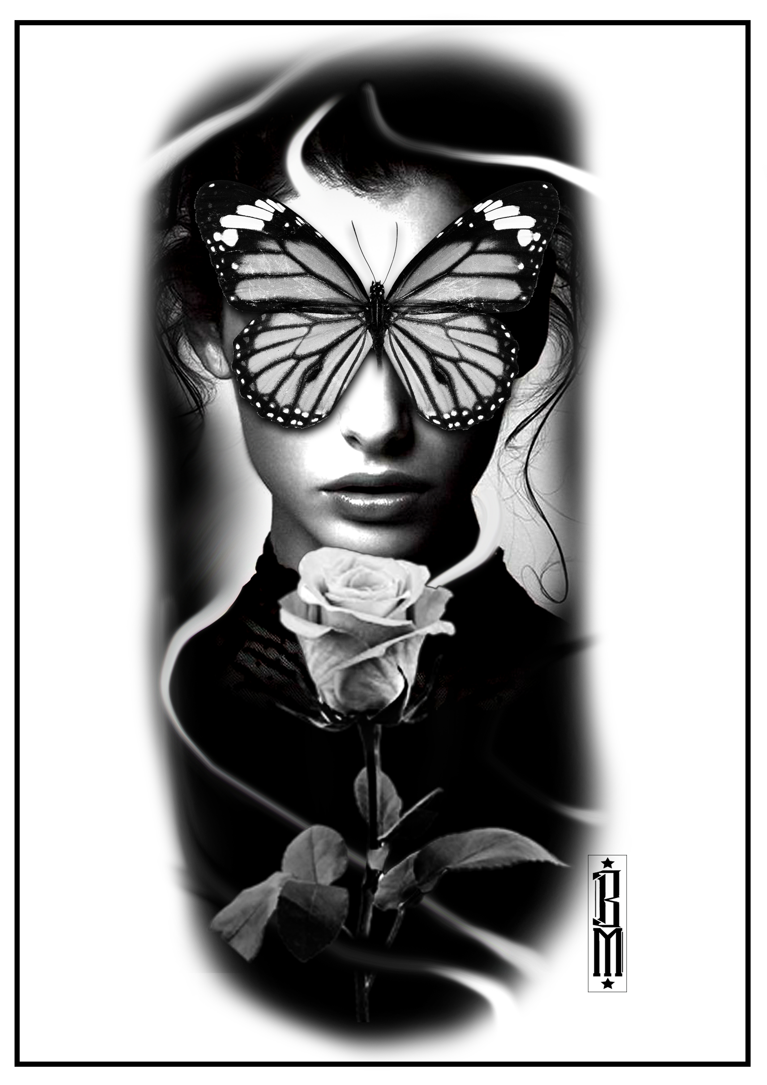 Butterfly Face Tattoo Woman Design Digital Black And Grey Tattoos within dimensions 2480 X 3508