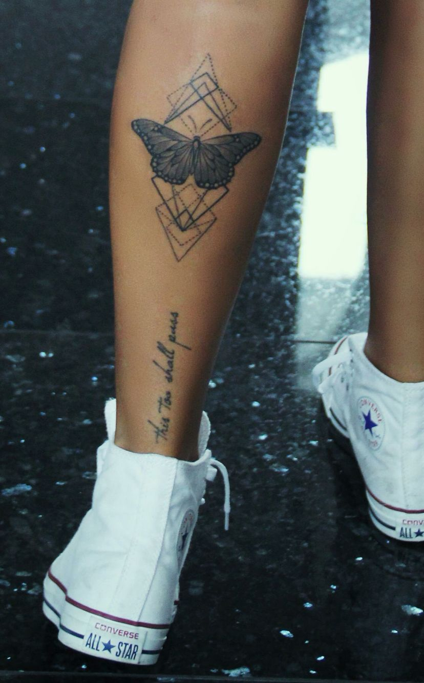 Butterfly Geometric Tattoo Back Of Calf Tattoos And Piercings with sizing 828 X 1334