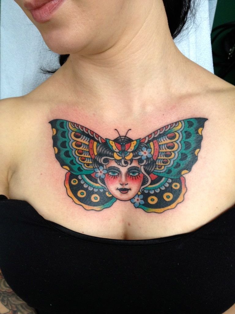 Butterfly Girl Face Chest Tattoo Tattoo For Women Tattoos pertaining to proportions 768 X 1024