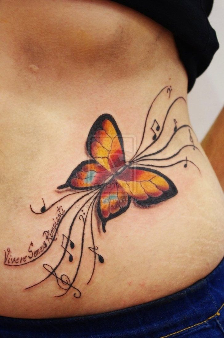 Butterfly Music Note Tattoo Tatoo Tatouage Papillon Et Musique with proportions 728 X 1096