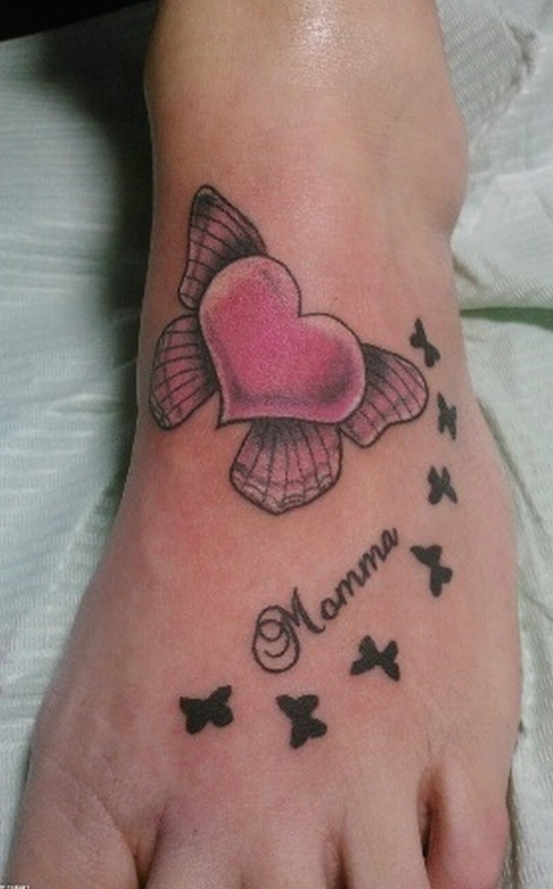 Butterfly N Heart Tattoo Designs On Left Foot Tattoos Book inside proportions 800 X 1285