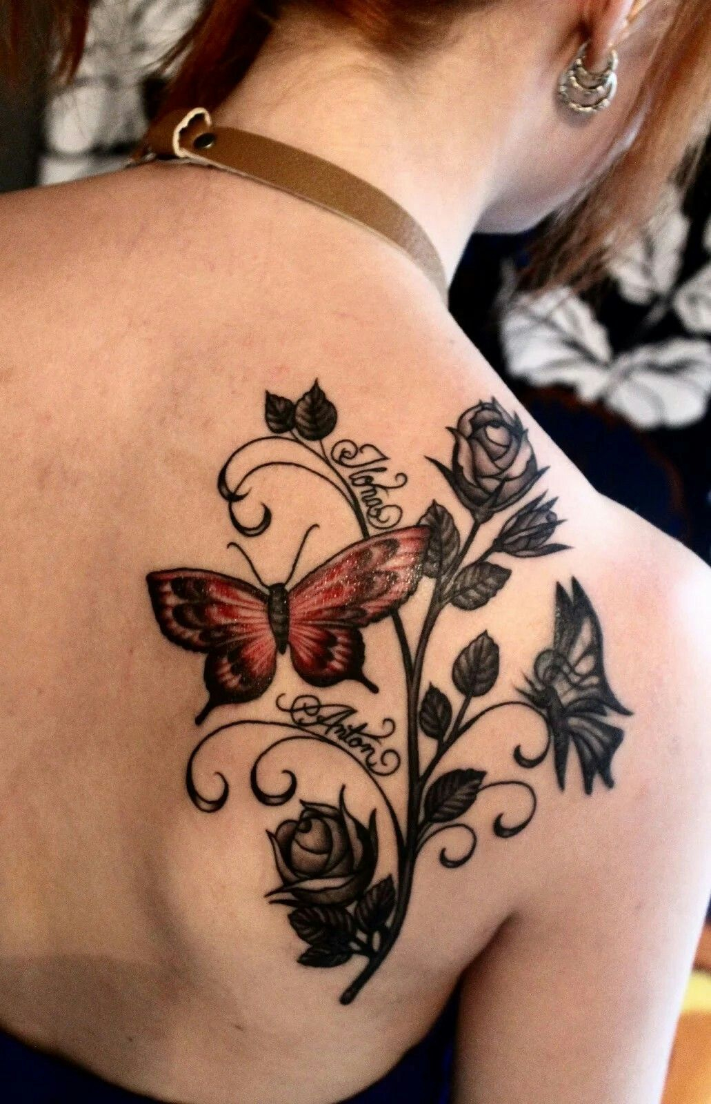 Butterfly Rose Vine Tattoos Tattoos With Kids Names Tattoos with sizing 1031 X 1600