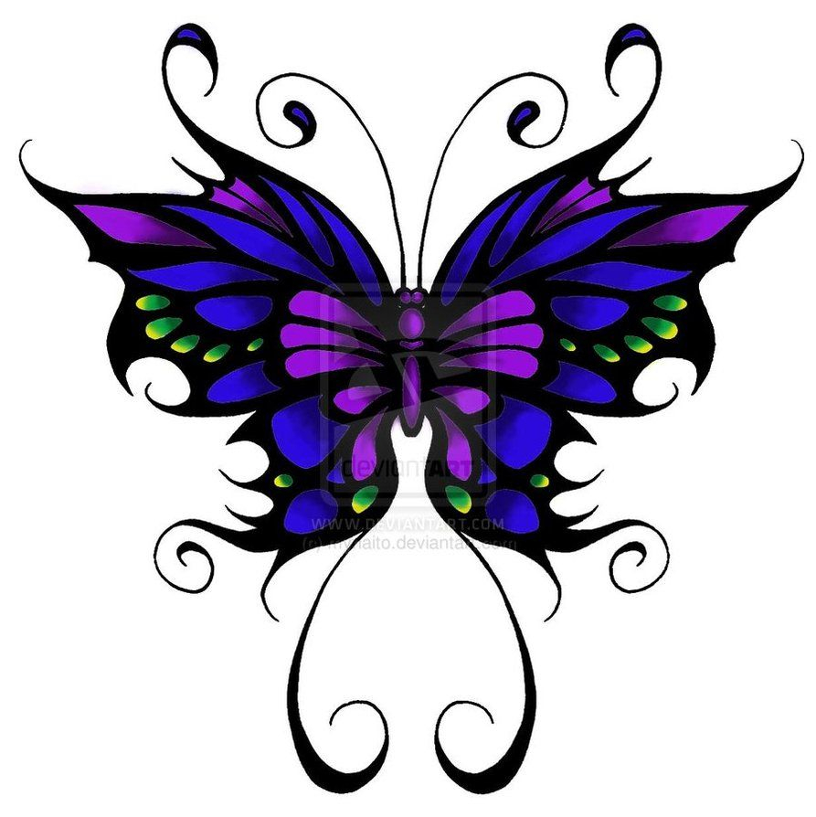 Butterfly Tattoo Blue Purple And Green W Black Outline Future for measurements 893 X 894