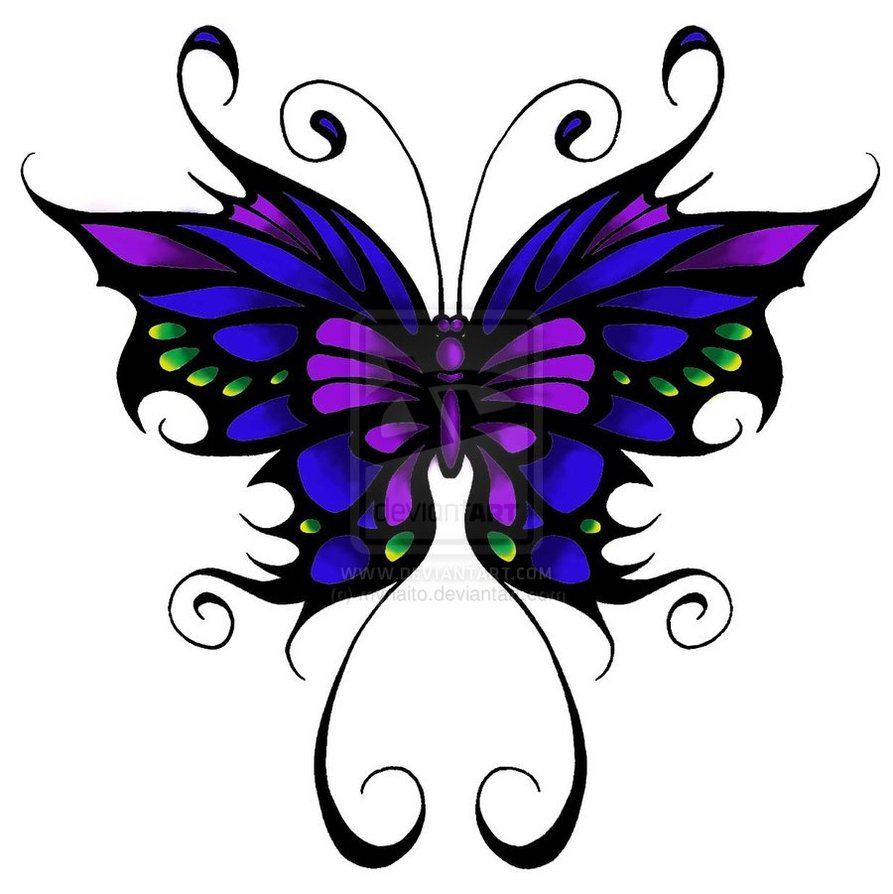 Butterfly Tattoo Blue Purple And Green W Black Outline Future with regard to sizing 893 X 894