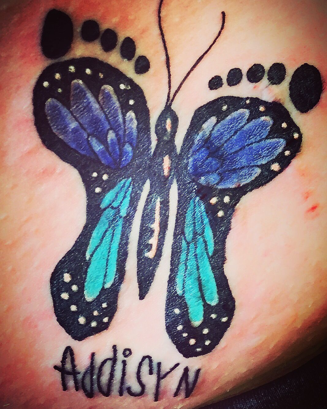 Butterfly Tattoo Using Daughters Signature And Footprints As Outline pertaining to dimensions 1067 X 1333