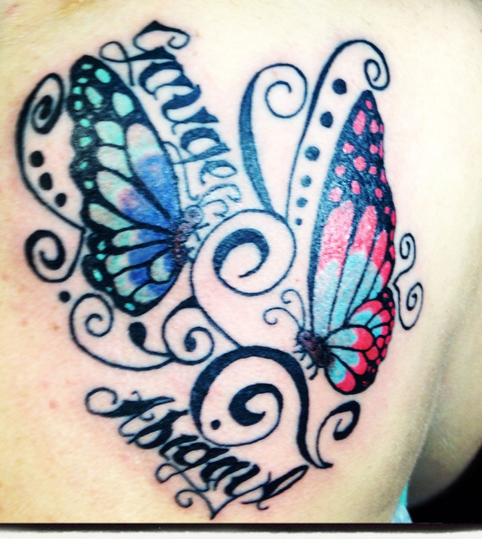 Butterfly Tattoo With Childrens Names Tattoo Tattoos With Kids in proportions 1691 X 1890