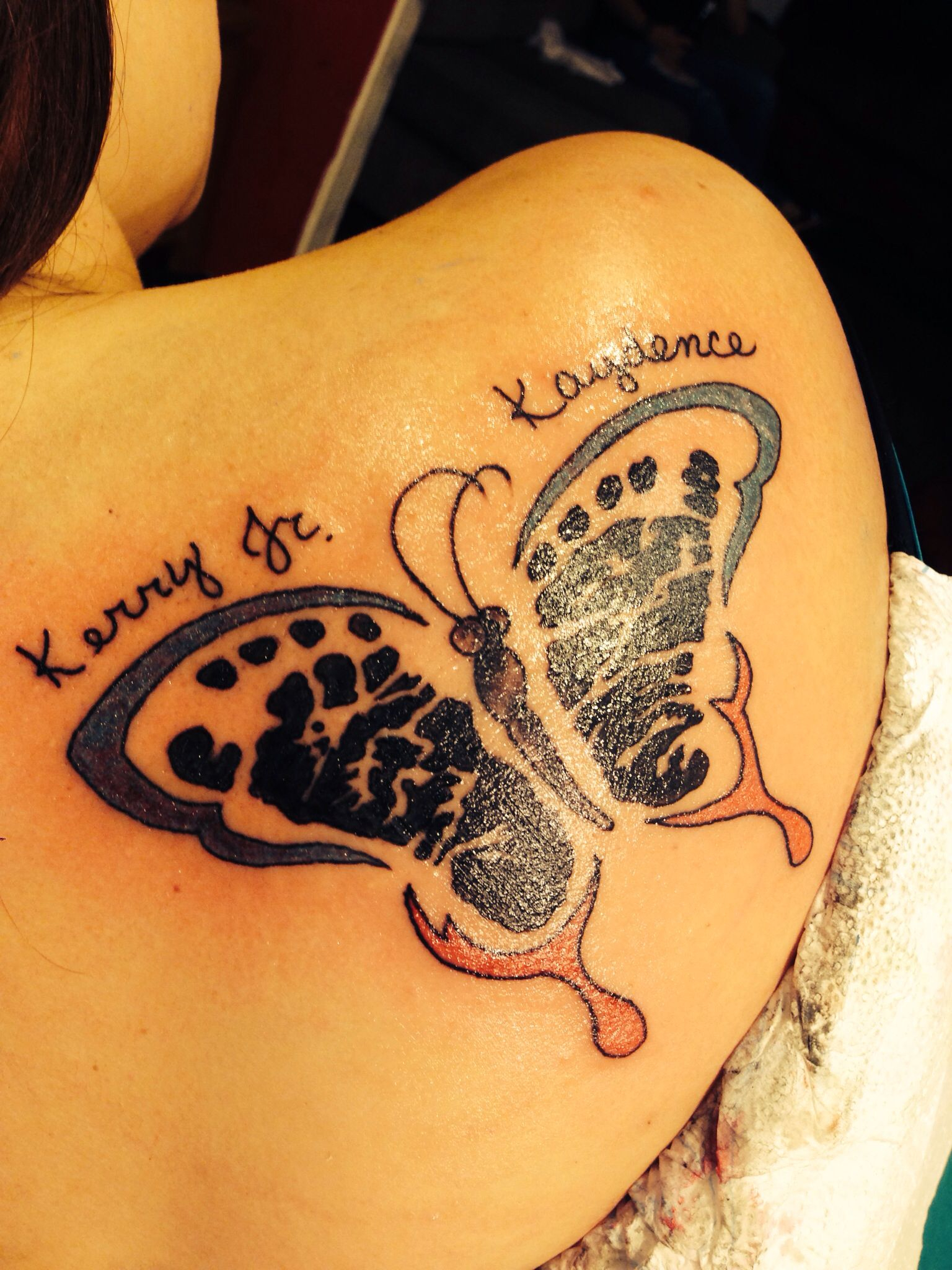 Butterfly Tattoo With My Childrens Footprint From Birth And Their with regard to proportions 1536 X 2048