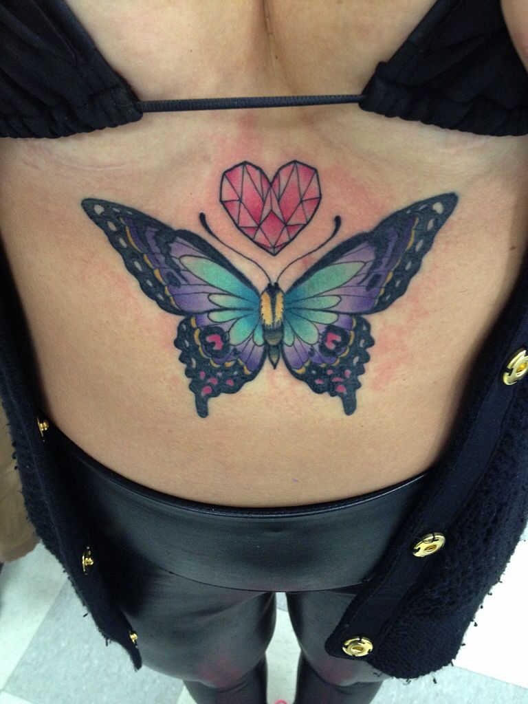 Butterflytattootattooheartdiamondbutterflysternumtattoo pertaining to measurements 768 X 1024