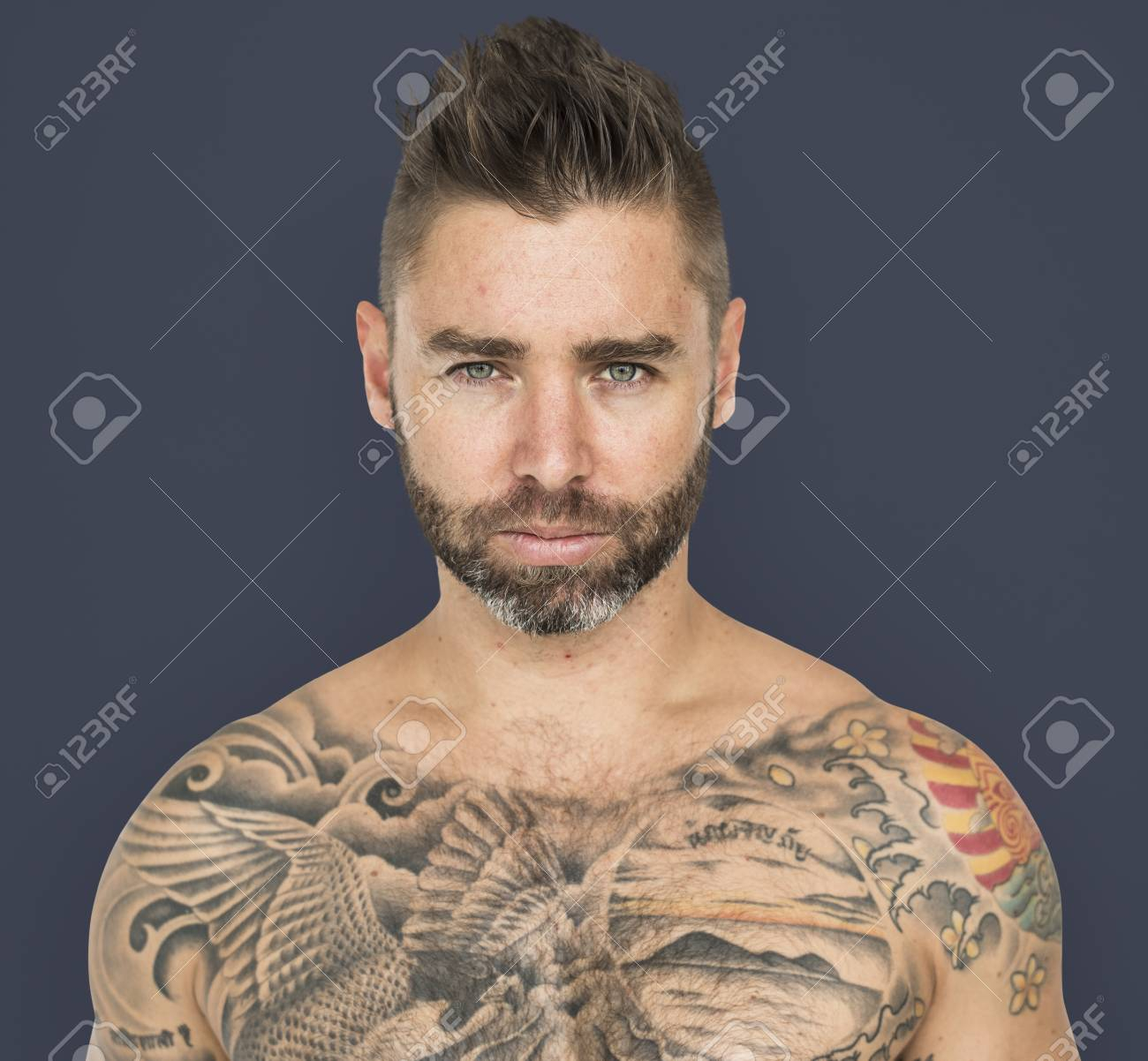 Caucasian Man Tattooed Chest Stock Photo Picture And Royalty Free inside measurements 1300 X 1202