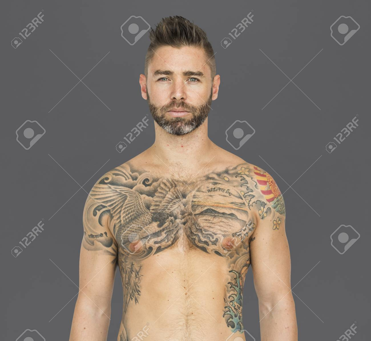 Caucasian Man Tattooed Chest Stock Photo Picture And Royalty Free pertaining to size 1300 X 1198