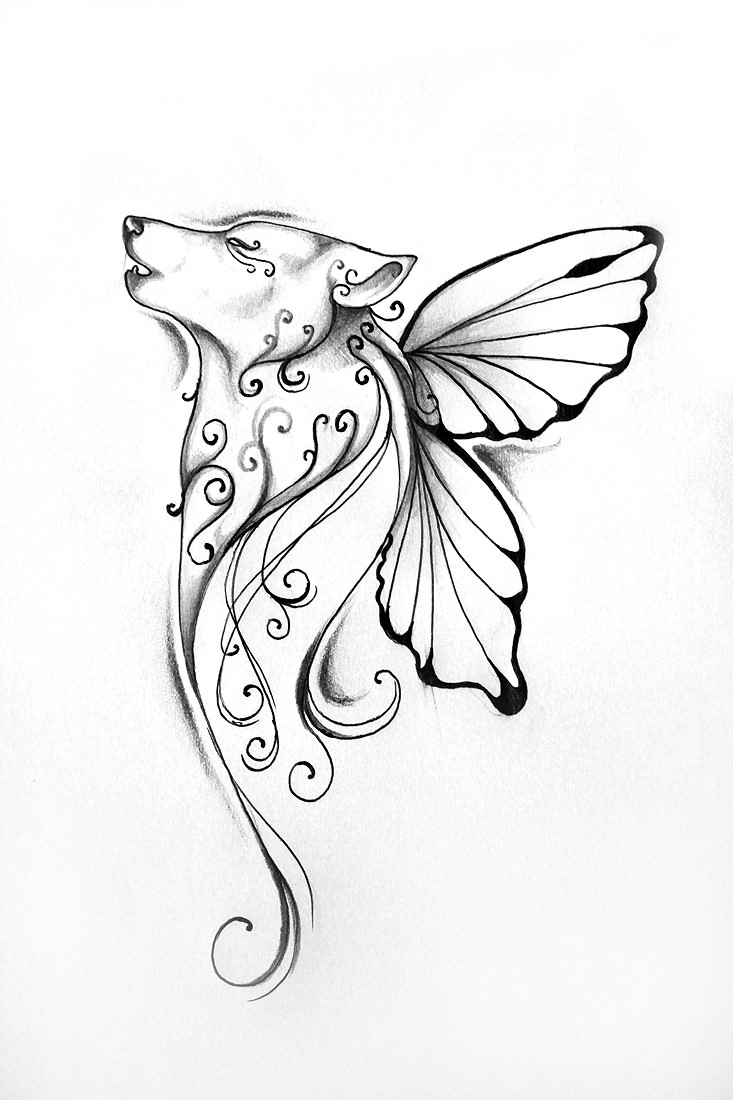Celtic Wolf With Butterfly Wings Tattoo Design Tattooimagesbiz in measurements 733 X 1100