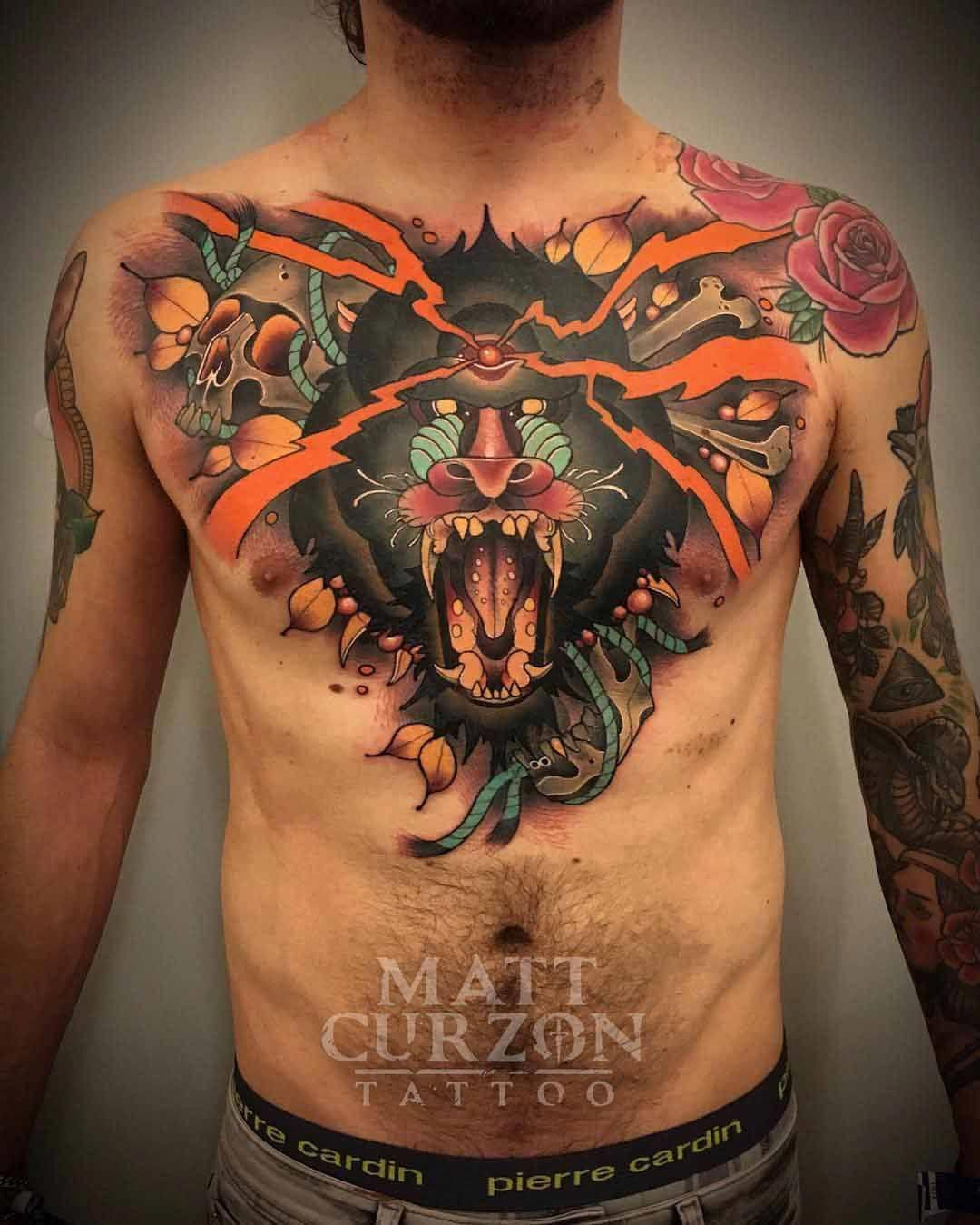 Chest Tattoo Neo Traditional Baboon Neo Japanese Tattoo Chest for proportions 1080 X 1349