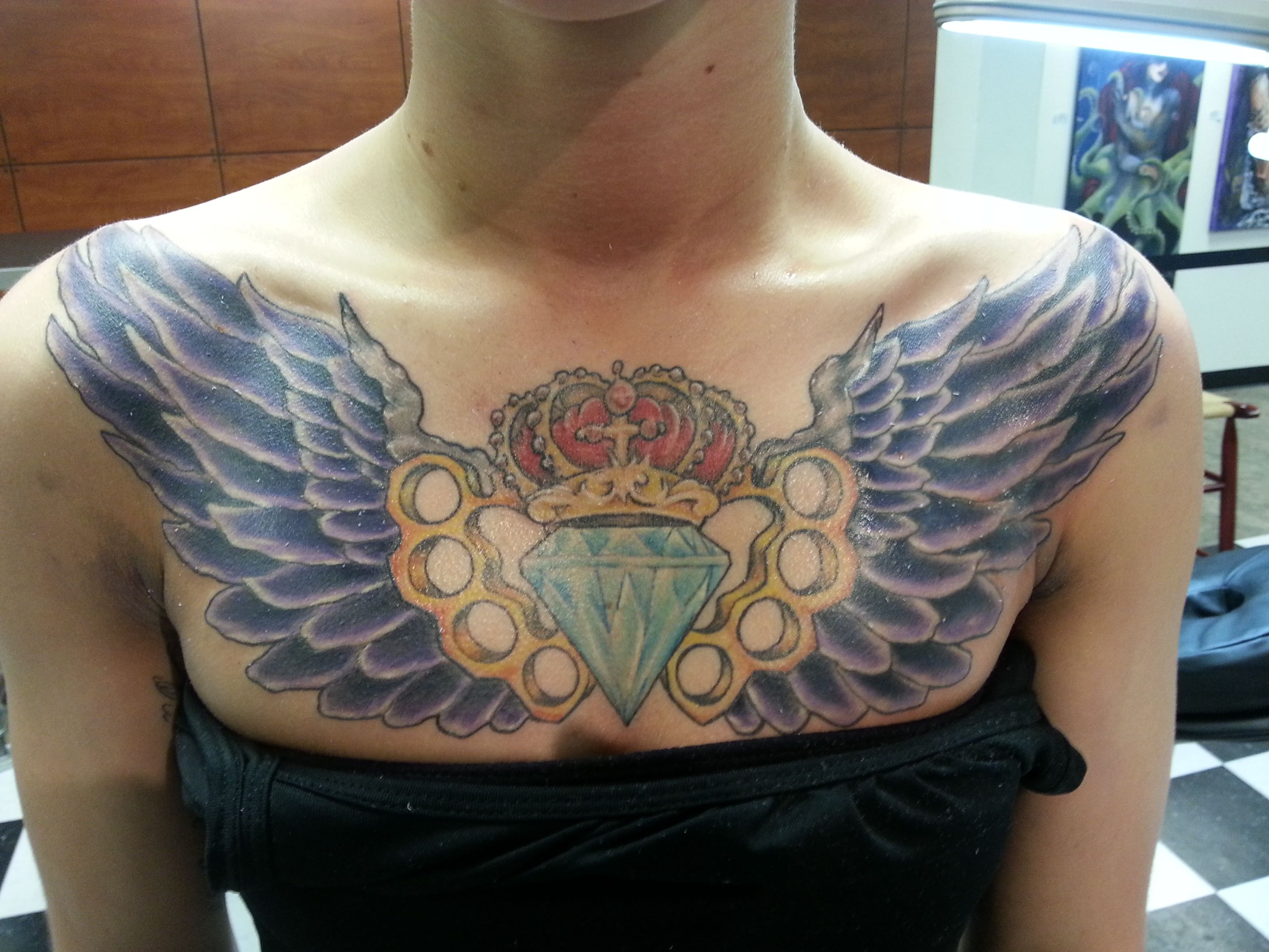 Chest Wings Diamond Crown Brass Knuckles Tattoos Chest Piece intended for sizing 3264 X 2448