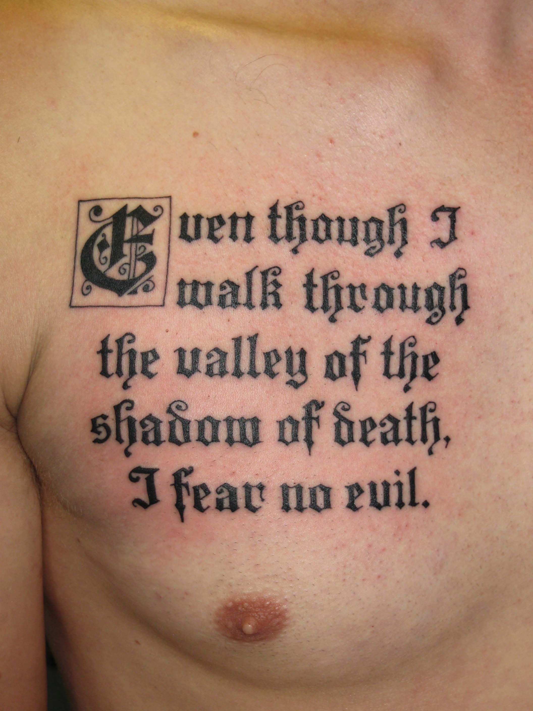 Christian Psalms Bible Verse I Will Fear No Evil Tattoo with dimensions 2112 X 2816