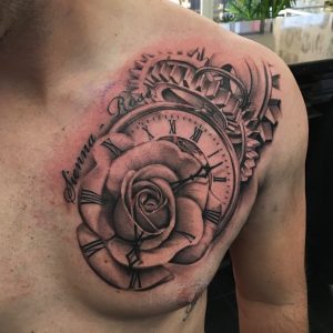 Clock Rose Time Chest Tattoo Chest Tattoo Rose Chest Tattoo regarding proportions 2639 X 2639