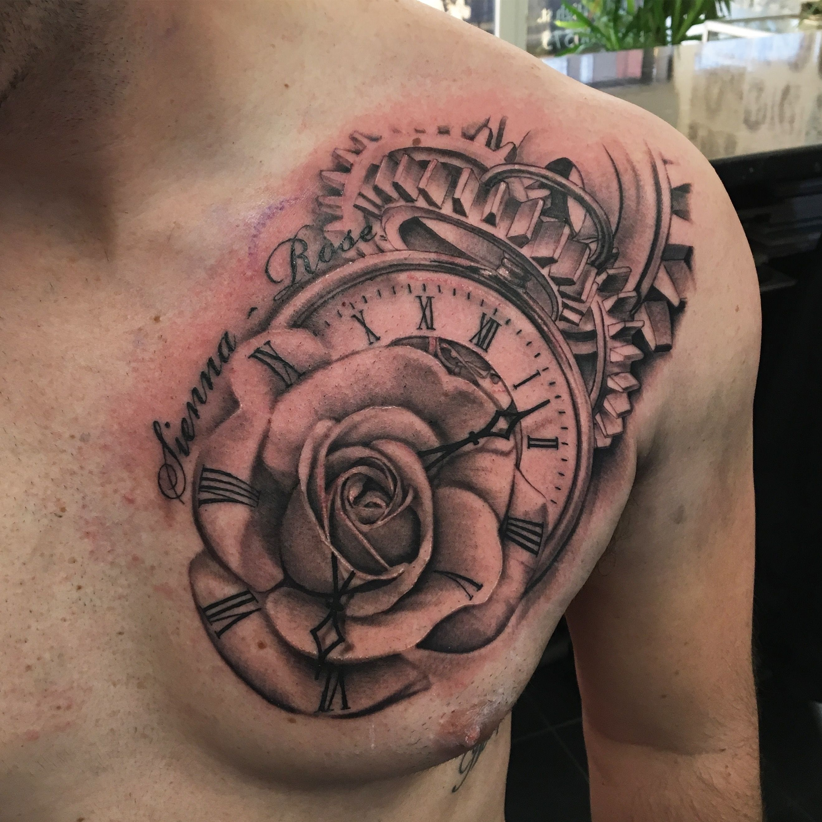 Clock Rose Time Chest Tattoo Chest Tattoo Rose Chest Tattoo regarding sizing 2639 X 2639