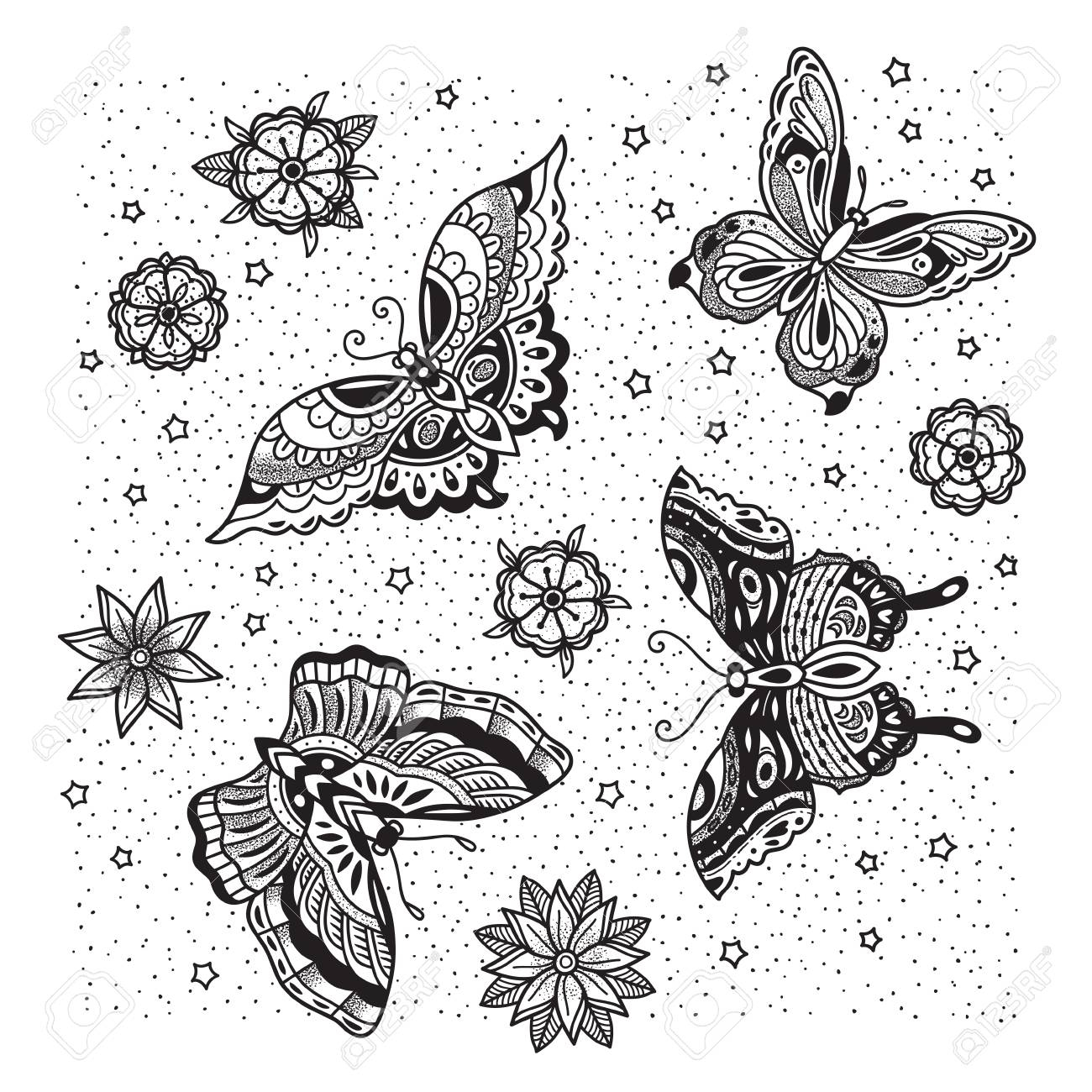 Collection Of Butterfly And Flower Tattoo In Old School Style throughout measurements 1300 X 1300