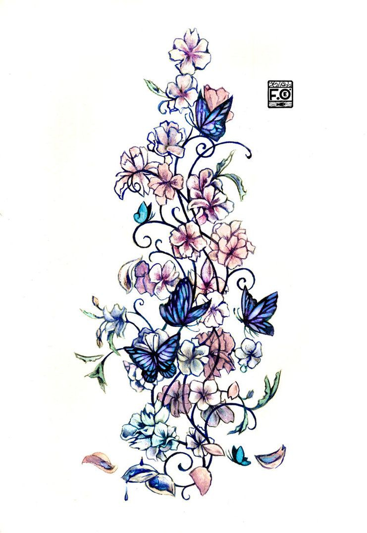 Colored Flowers Butterflies Fantasy Tattoos Design Fire Lotus throughout sizing 741 X 1077