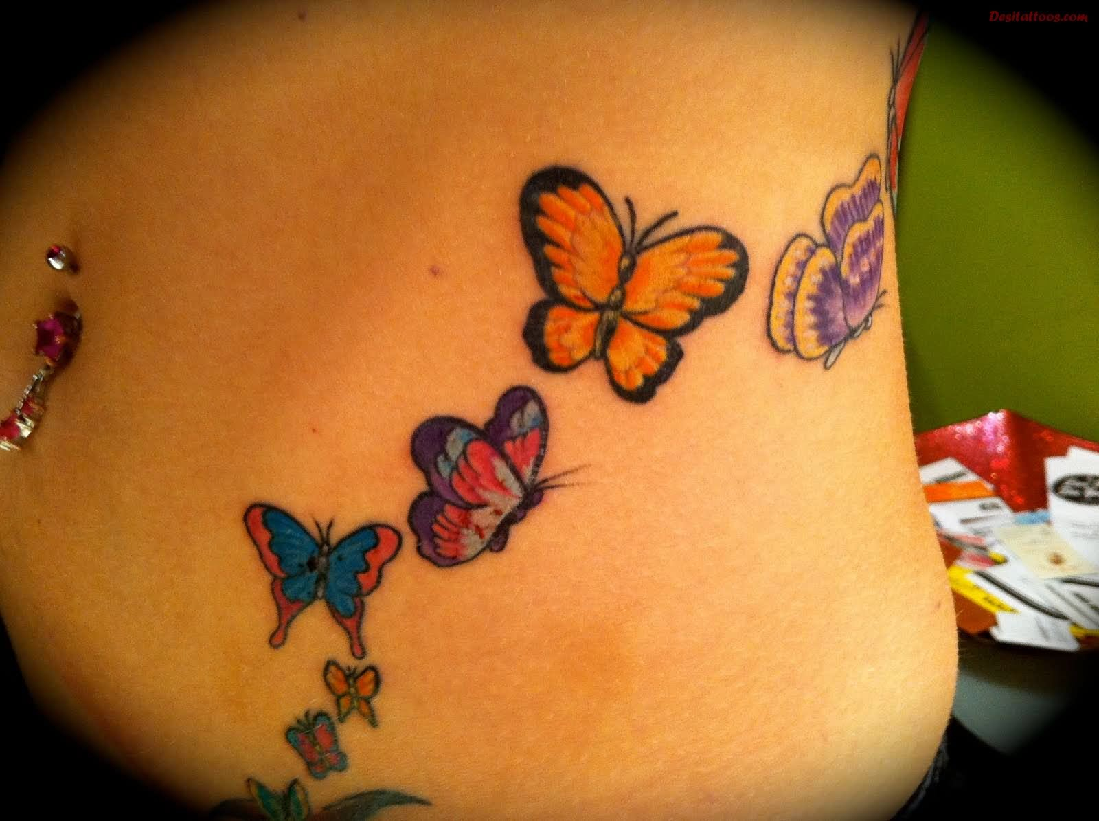 Colorful Butterflies Tattoo On Girl Stomach within dimensions 1600 X 1195