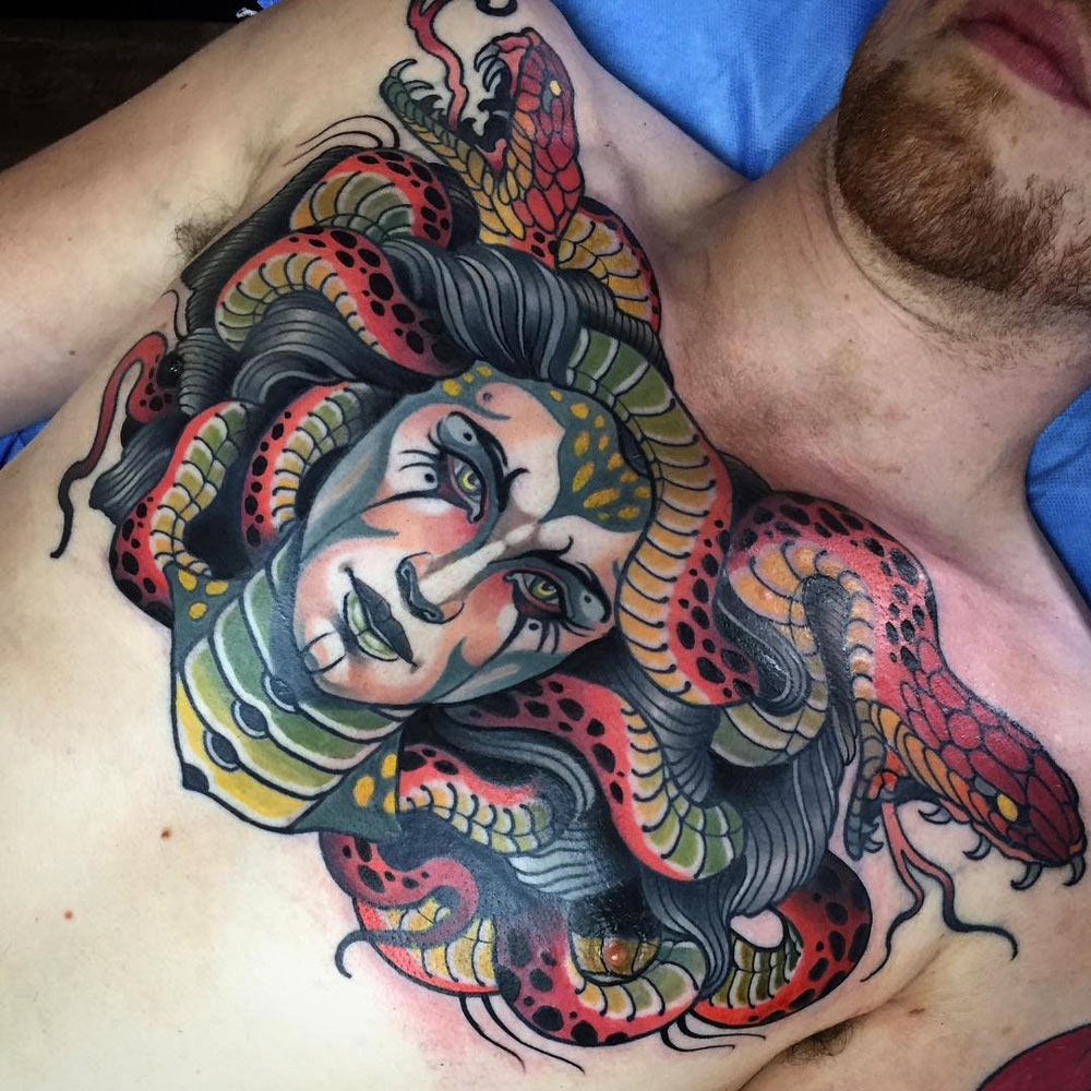 Colorful Medusa Chest Tattoo Best Tattoo Design Ideas with regard to size 1000 X 1000