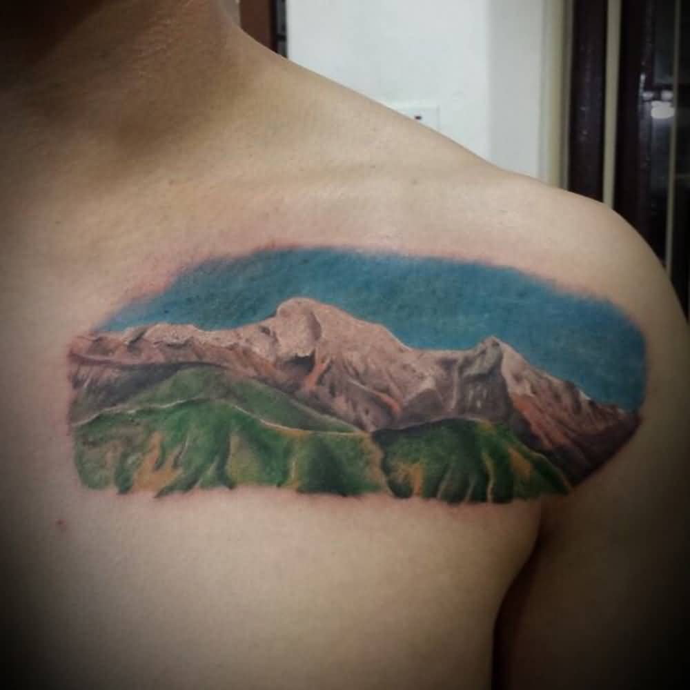 Colorful Mountains With Sky Tattoo On Chest for measurements 1000 X 1000