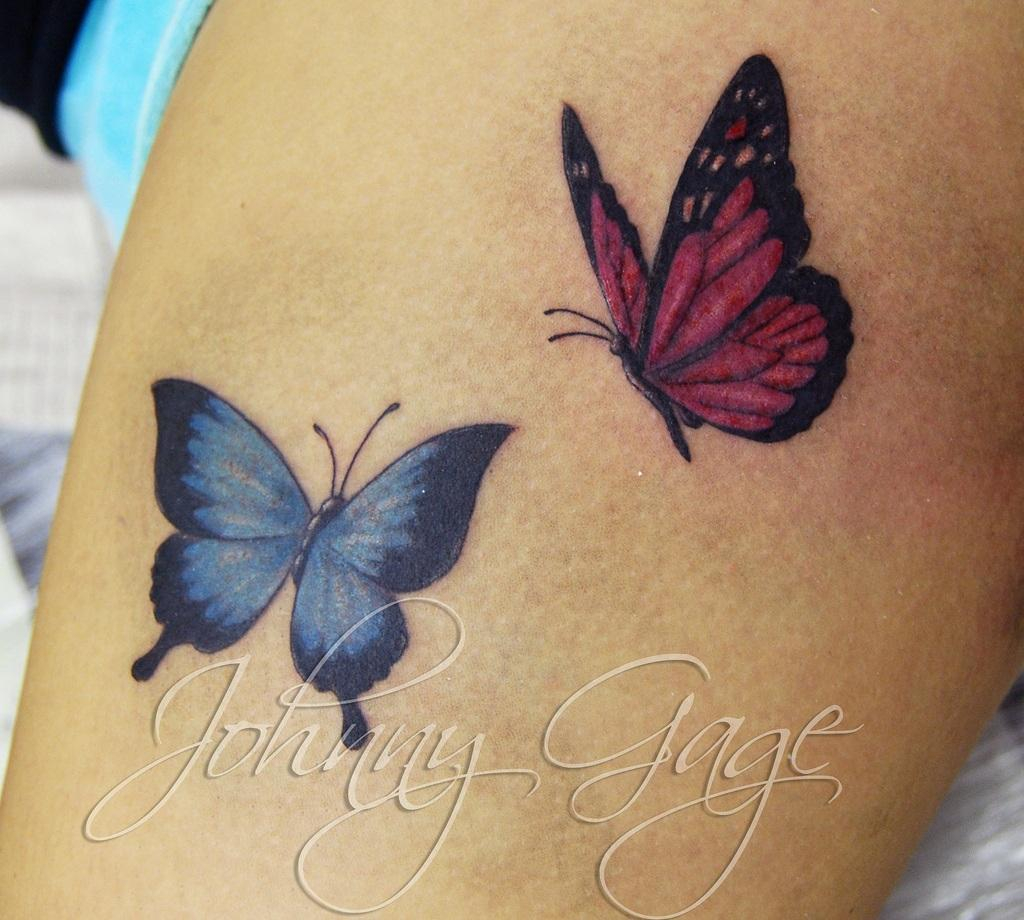 Colorful Two Flying Butterflies Tattoo Design Johnny Gage in proportions 1024 X 920